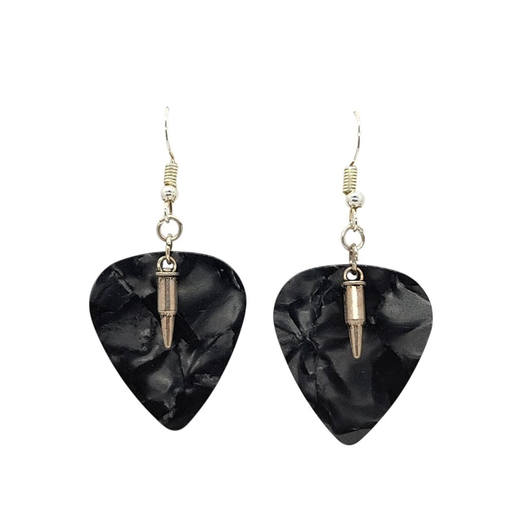 Bullet Charm on Guitar Pick Earrings - Choose Color - Handmade in USA